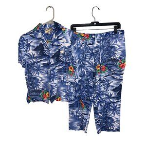 Vintage Island Sands Hawaiian‎ Shirt & Pants Set M Blue Tropical Aloha Outfit